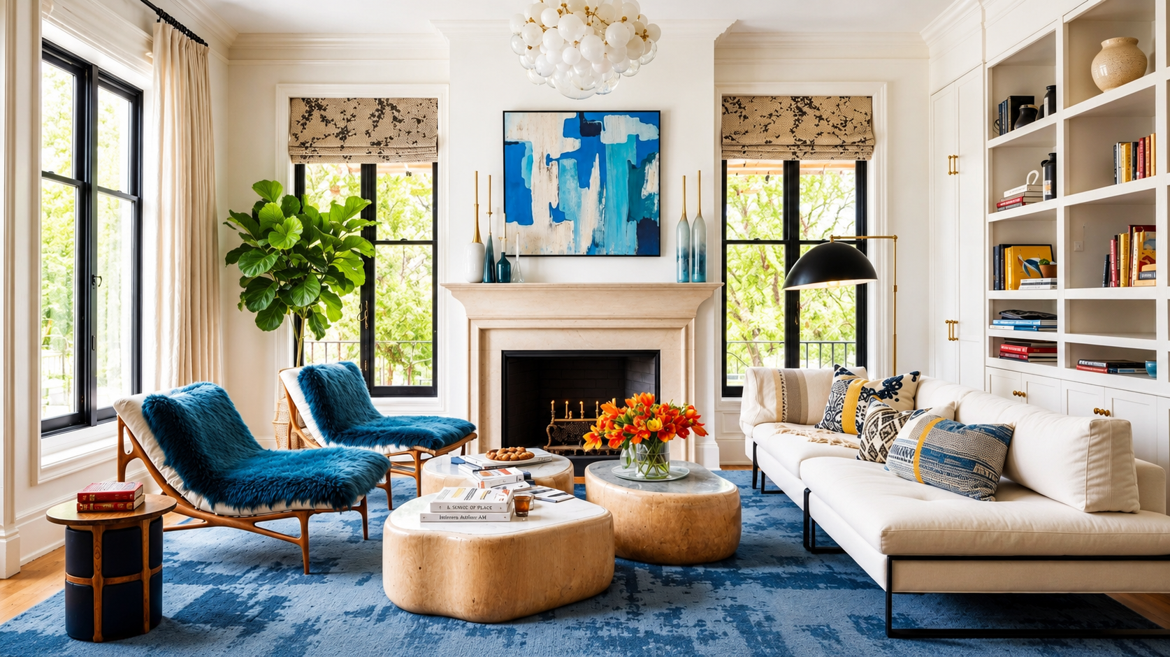 Elegant Northern Virginia home interior with tall windows overlooking the countryside